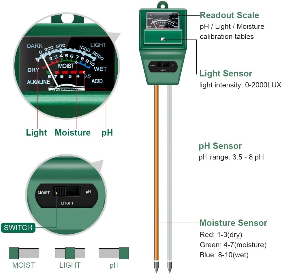 Soil pH Meter, MS02 3-in-1 Soi - Gardening Tools Green 리뷰 및 가격