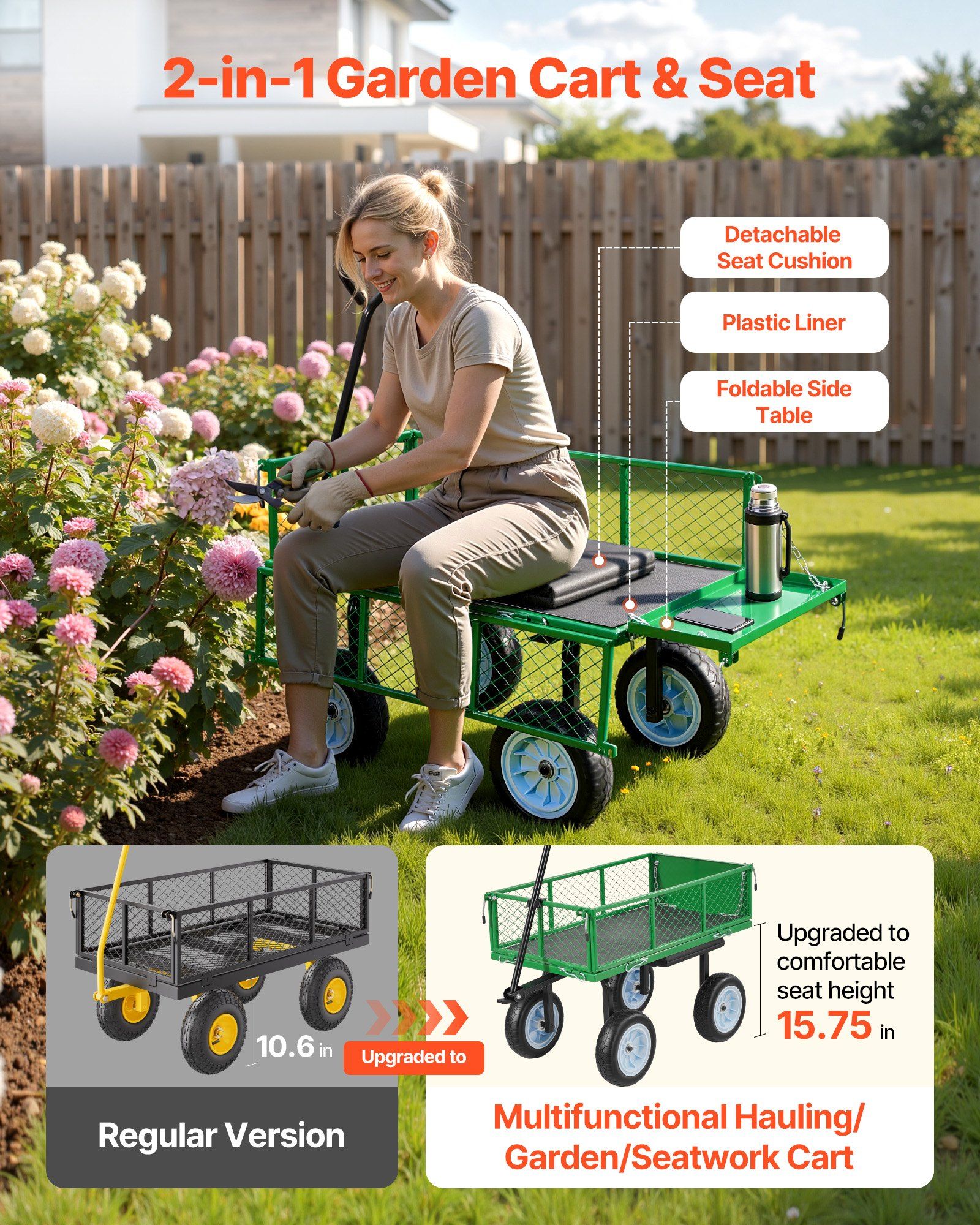Garden Cart with Seat, 500 LBS - Gardening Tools Heavy Duty 리뷰 및 가격